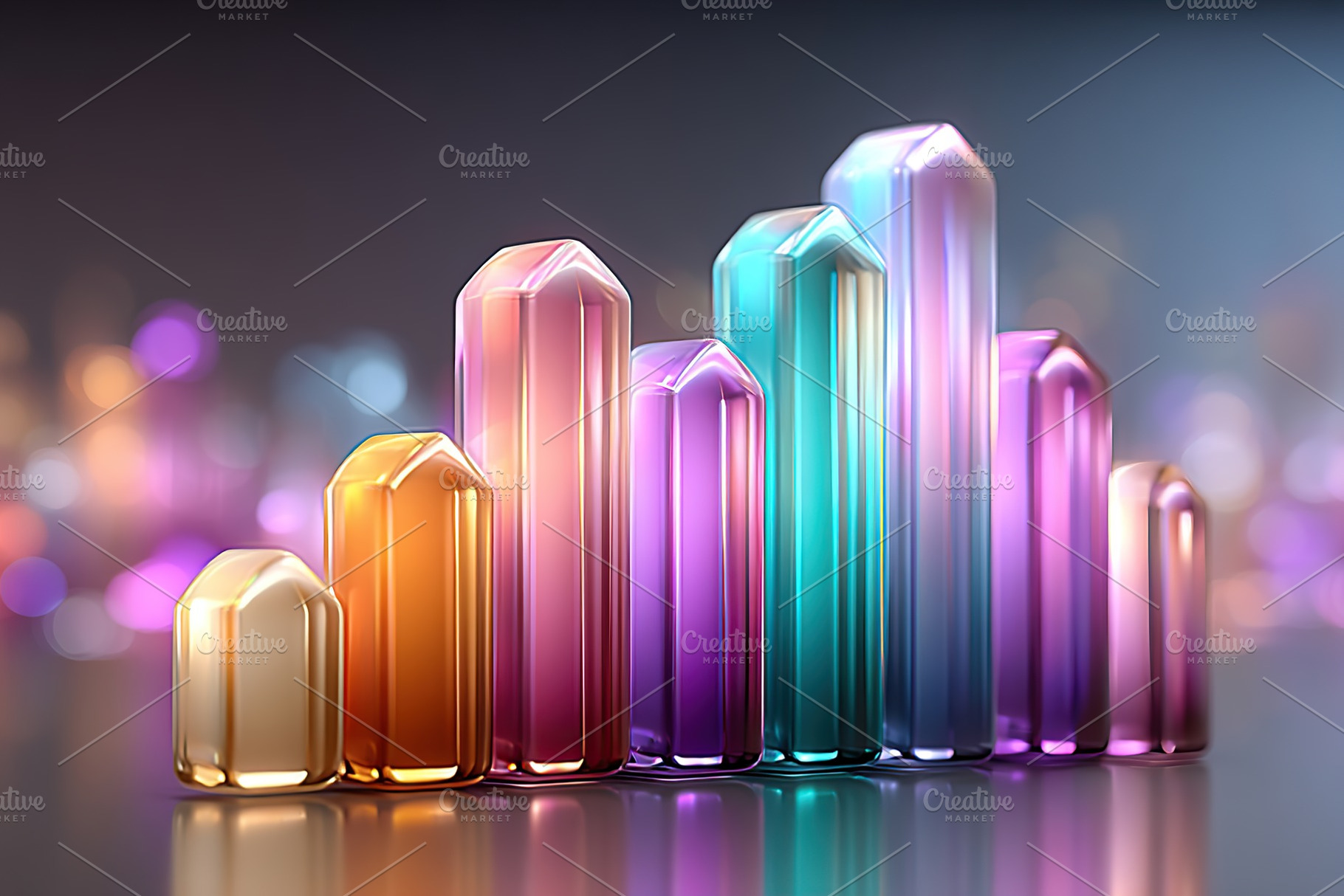 Colorful upward bar chart design showcasing growth with vibrant crystal-like sh, a Business Photo by AlyaAnd