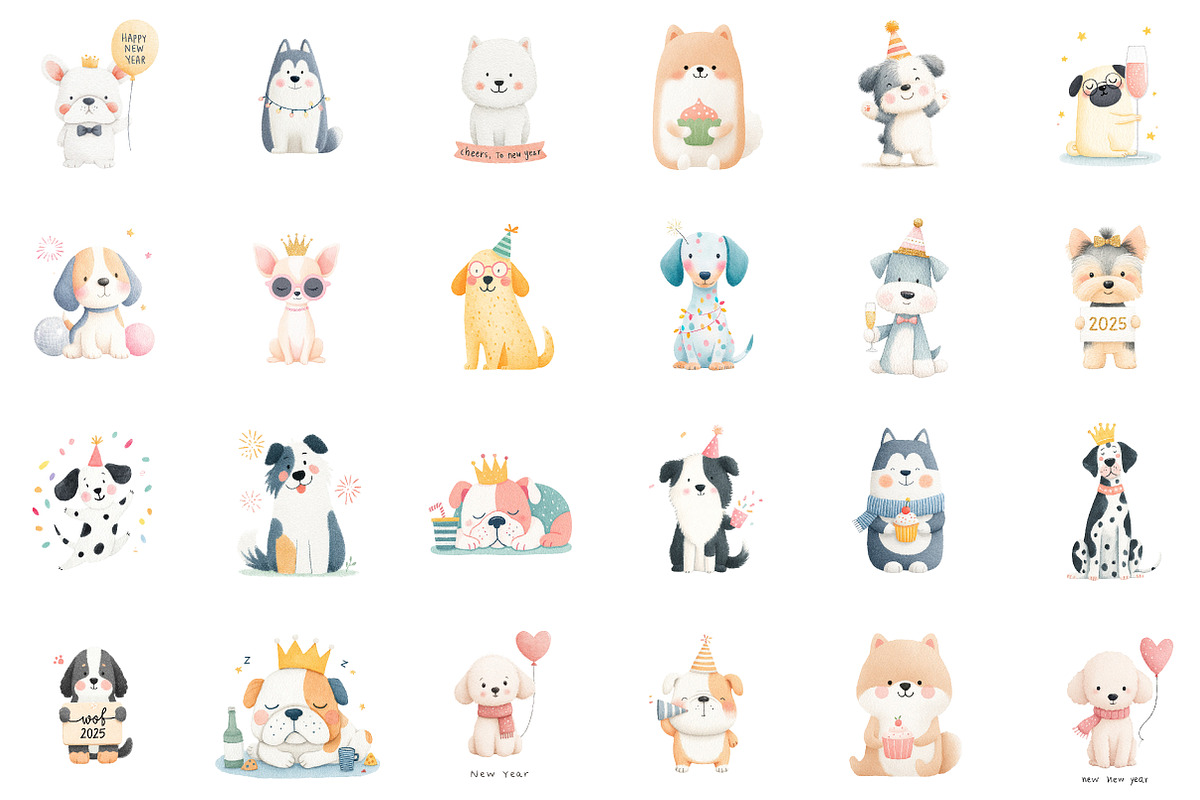 Whimsical New Year Dog Clipart, an Illustration by Sublimation Artist (Photo 2 of 6)