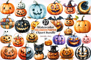 Watercolor Halloween Pumpkin Clipart, a Seasonal Illustration by Canvas Craft