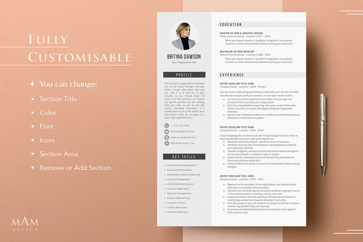 Modern Resume CV Template with photo, a Resume Template by MAM Design (Photo 6 of 10)
