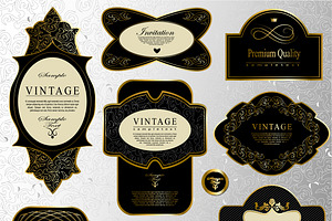 Retro black gold labels set 1, a Decorative Illustration by Merfin