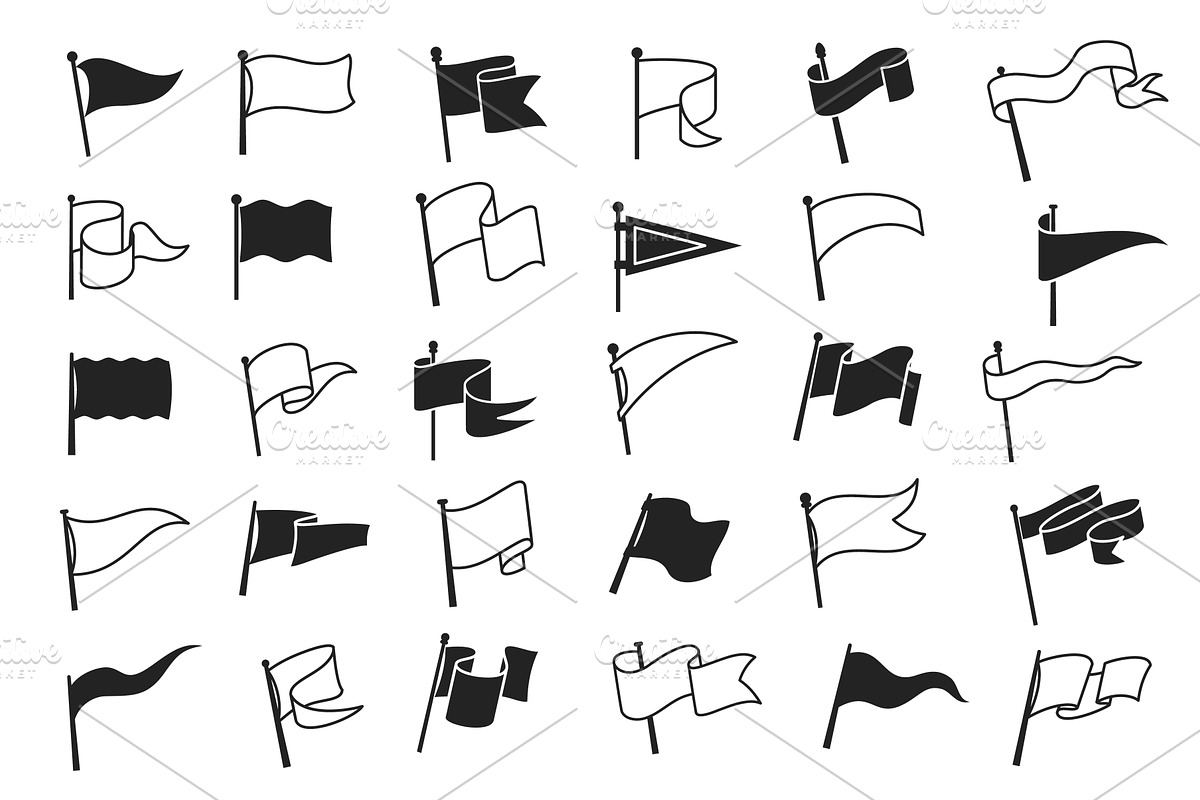 Retro pennant white black flags, an Illustration by Vector Tradition