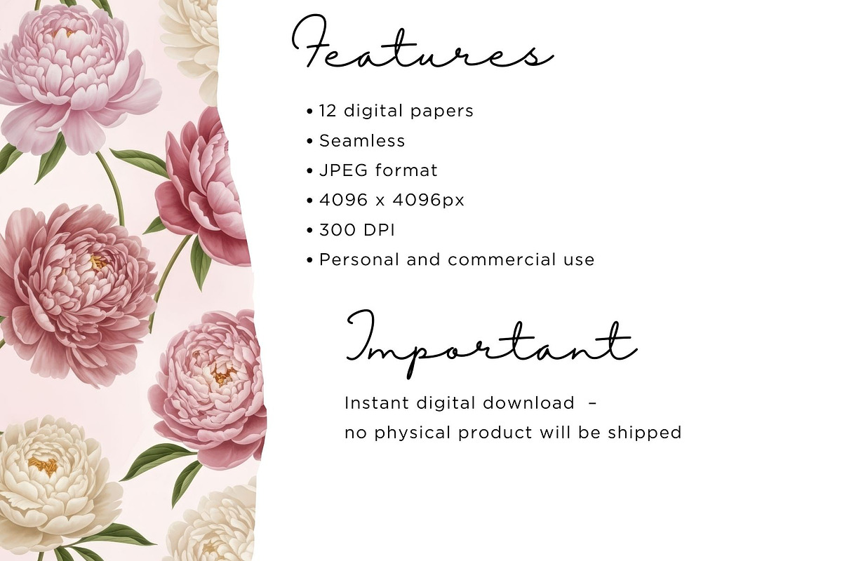 Pink Peonies Seamless, an Illustration by Mashimara (Photo 3 of 4)
