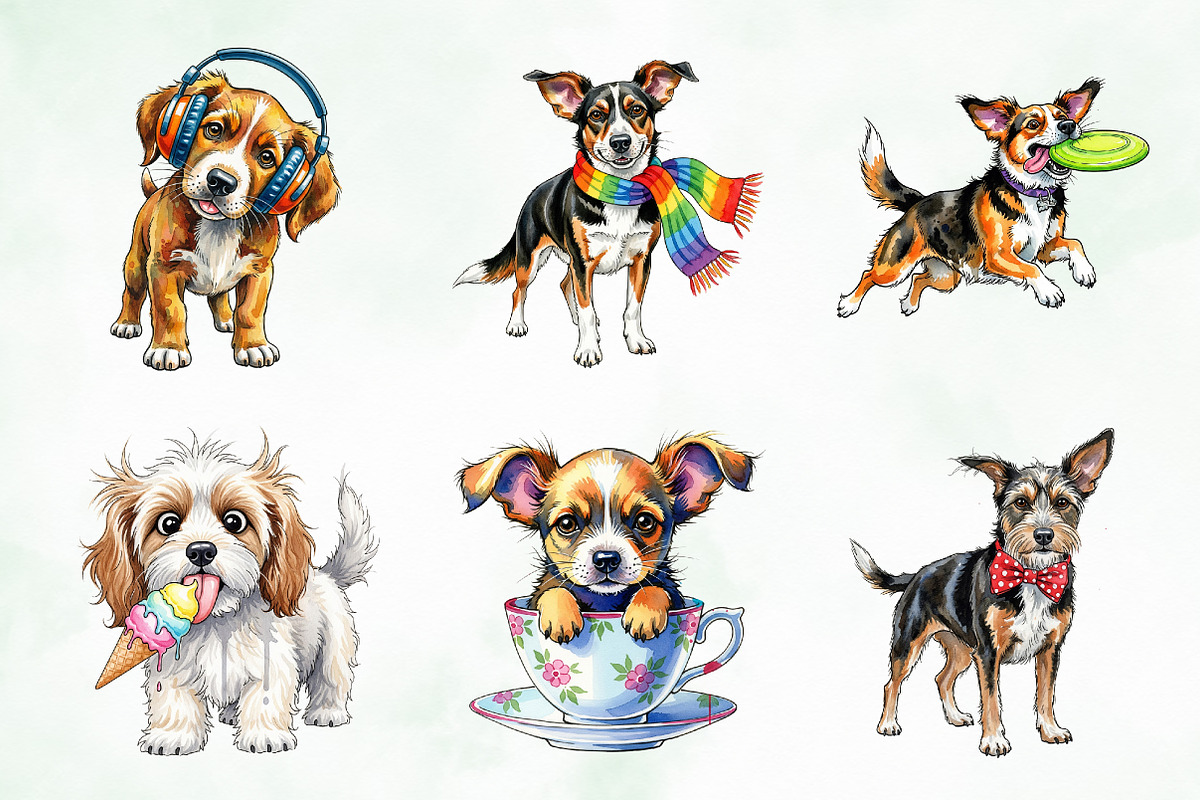 Quirky Dogs Sublimation Clipart, an Illustration by Creative Art (Photo 7 of 10)