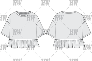 Boxy Tee with Ruffle Fashion Flat, a Shirt Mockup by haydenwentworth
