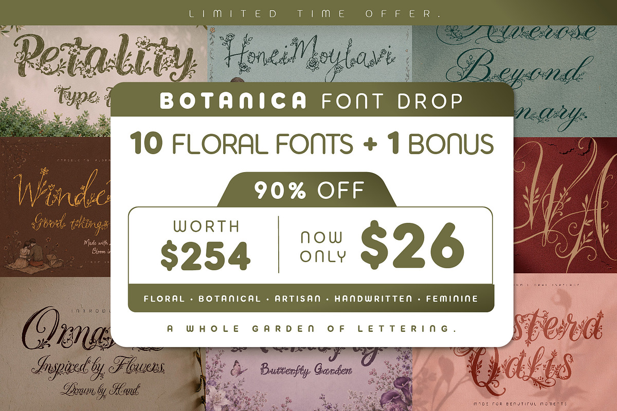 FLORAL DECORATIVE FONT COLLECTION, a Script Font by HypeWorksCo (Photo 1 of 18)