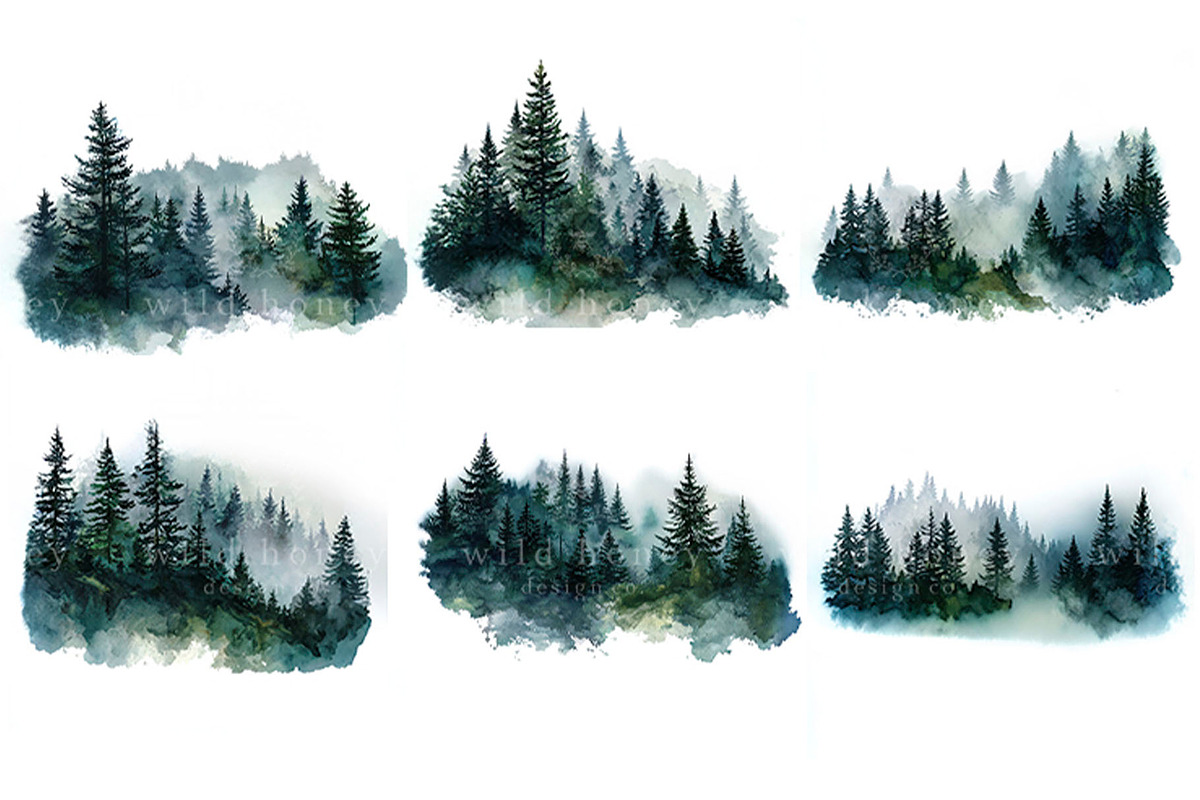 Watercolor Forest Clipart, a Decorative Illustration by Wild Honey Design Co. (Photo 3 of 3)