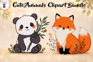 Cute Animals Clipart Bundle, a Seasonal Illustration by CreationArt