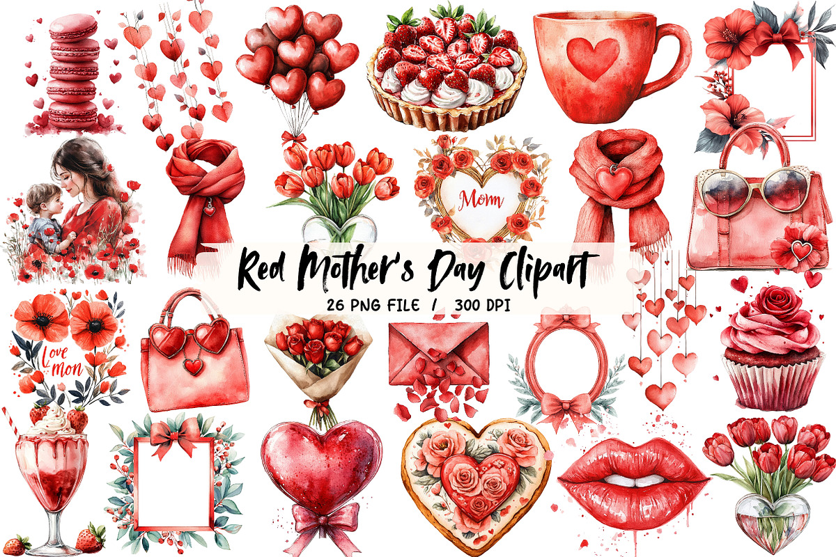 Red Mother's Day Sublimation Clipart, an Illustration by Libby Wishes (Photo 1 of 7)