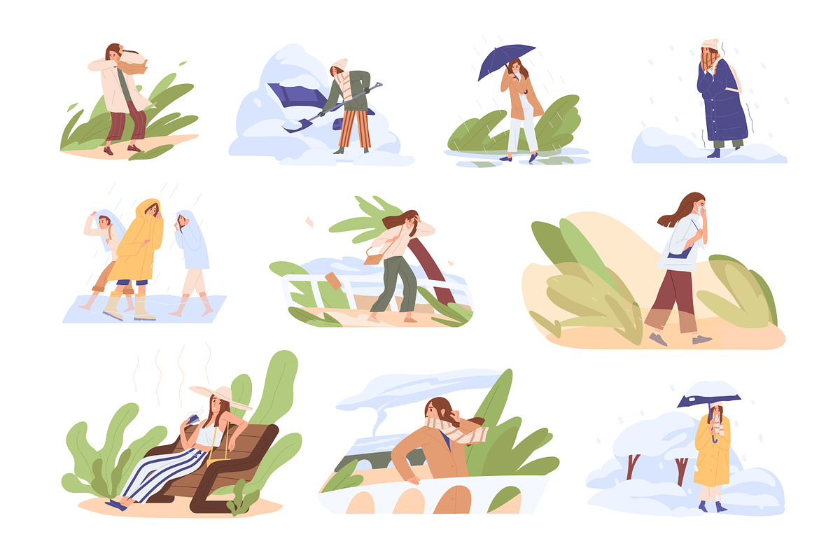 Abnormal weather conditions set, a Person Illustration by Good Studio (Photo 1 of 11)