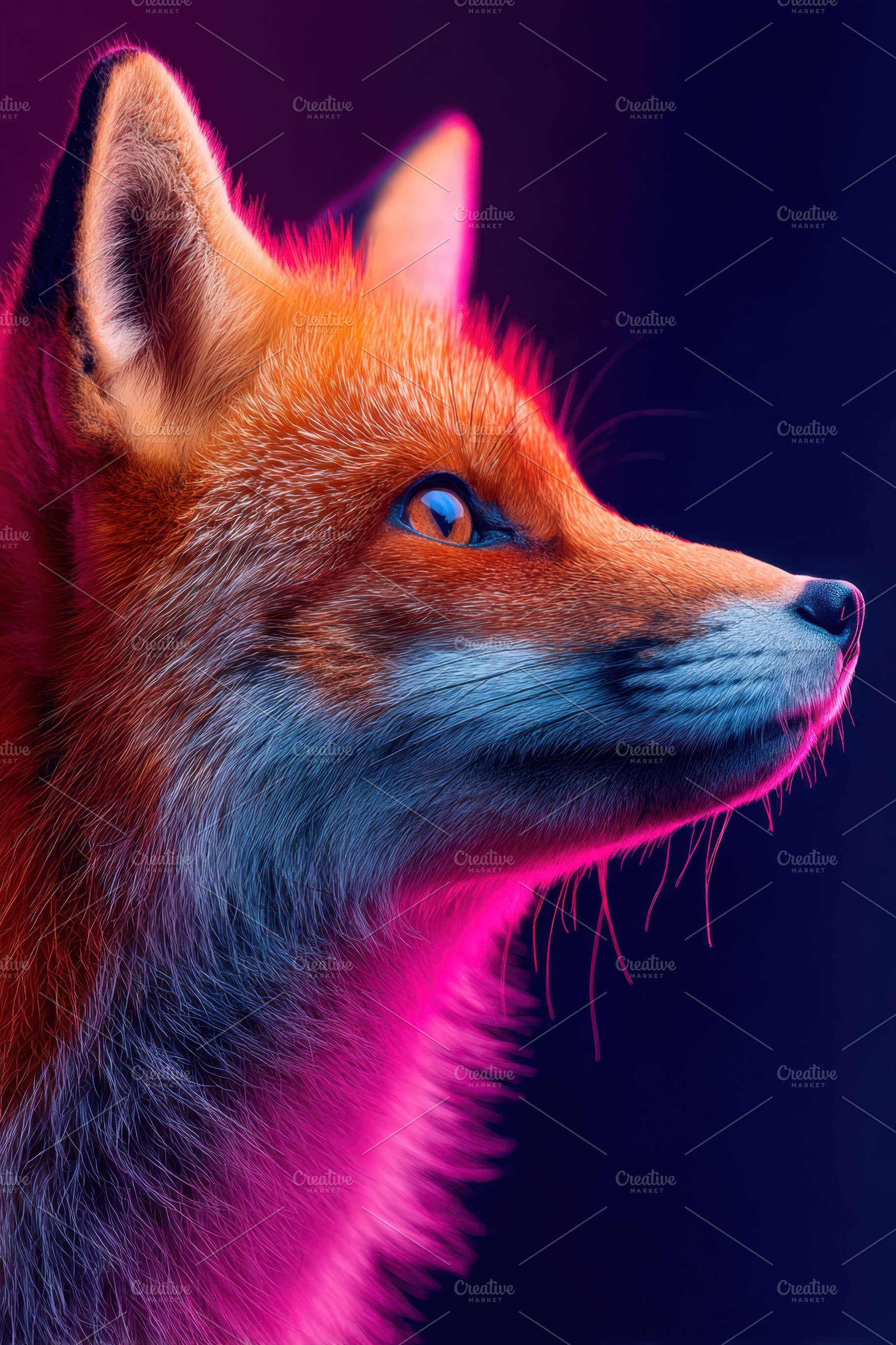 Vibrant fox portrait with dramatic lighting, an Animal Photo by AlyaAnd
