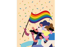 diversity characters with flag, a Person Illustration by studiogstock