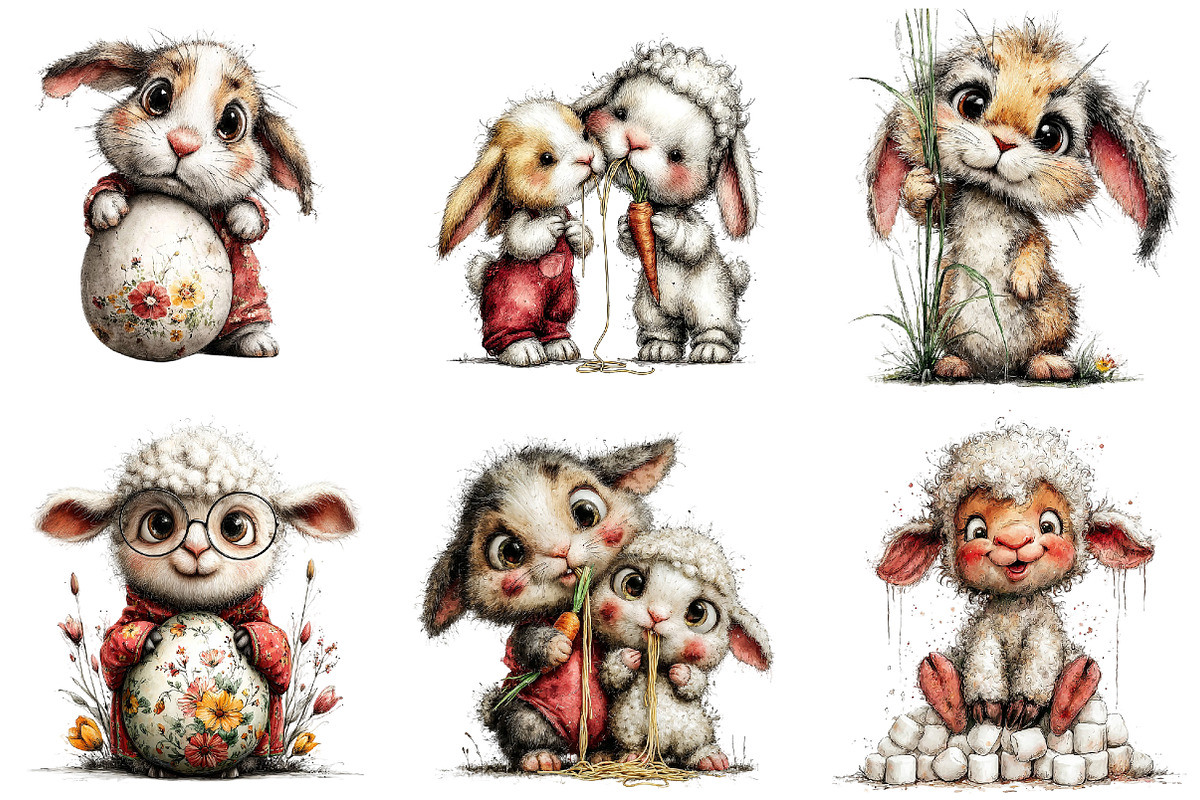 Funny Easter Lamb Bunny Clipart, an Illustration by DreamArtGraphic (Photo 3 of 5)