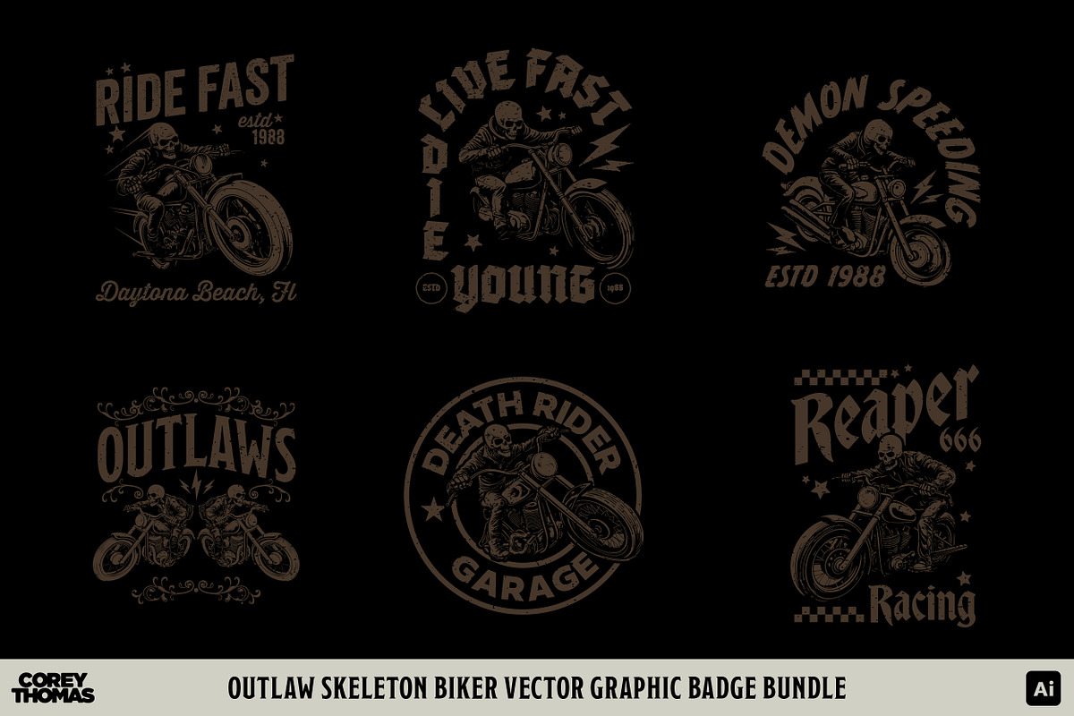 Skeleton Biker Vector Badge Bundle, a Transportation Illustration by Mutant Lagoon (Photo 1 of 4)