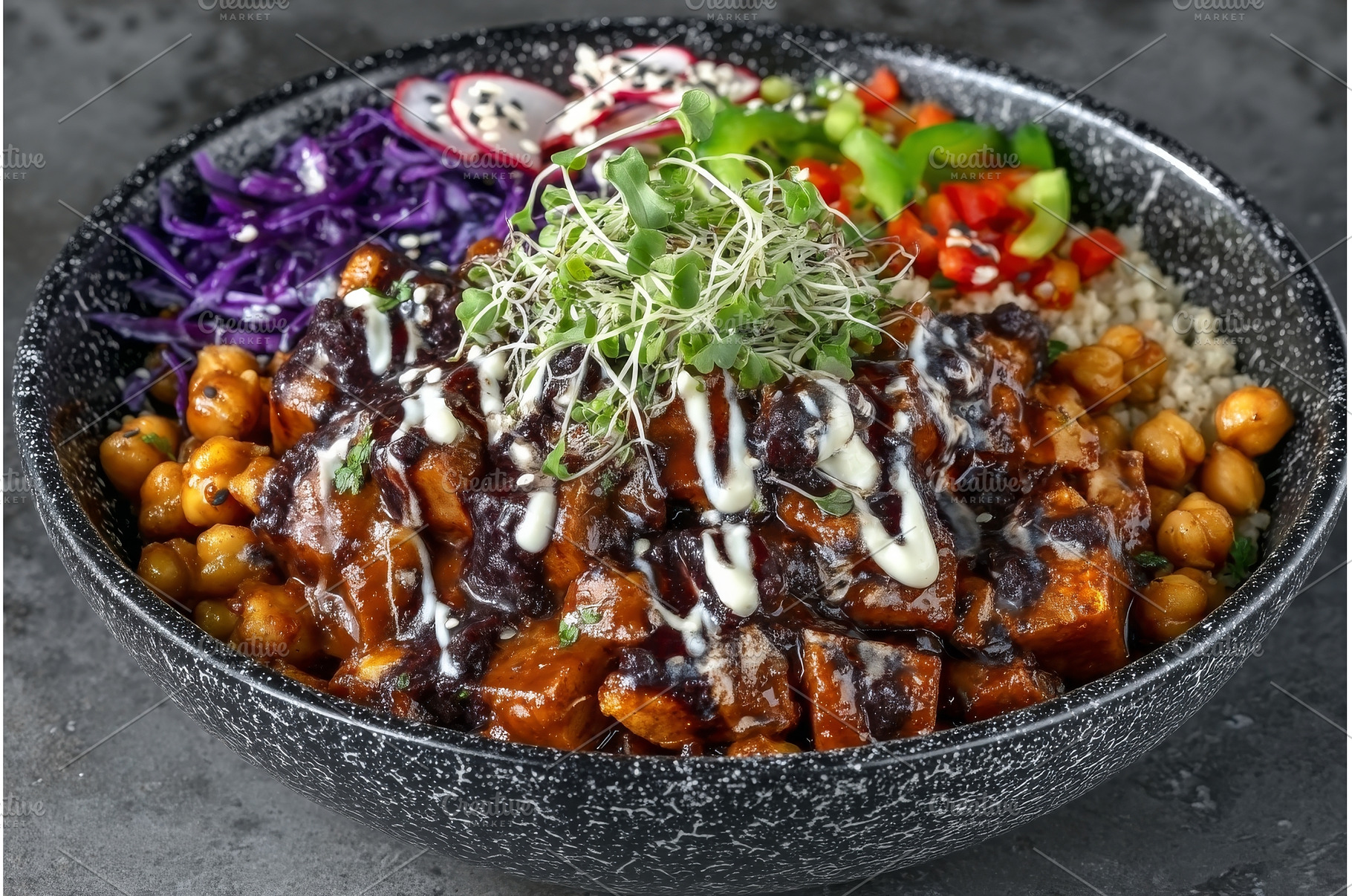 A top-down view showcases a vegan, a Food & Drink Photo by ZinetroN
