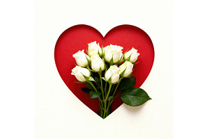 White roses bouquet inside red heart, a Holiday Photo by tilialucida