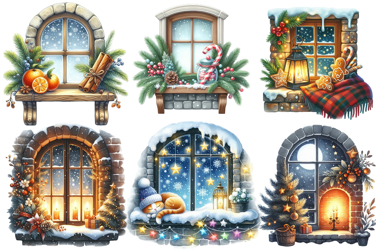 Christmas cozy window clipart, an Illustration by Designworld (Photo 2 of 6)