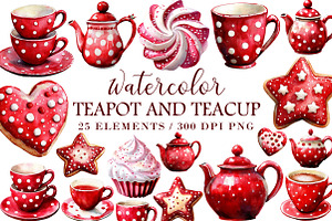Watercolor Teapot and Teacup Clipart, an Illustration by Libby Wishes