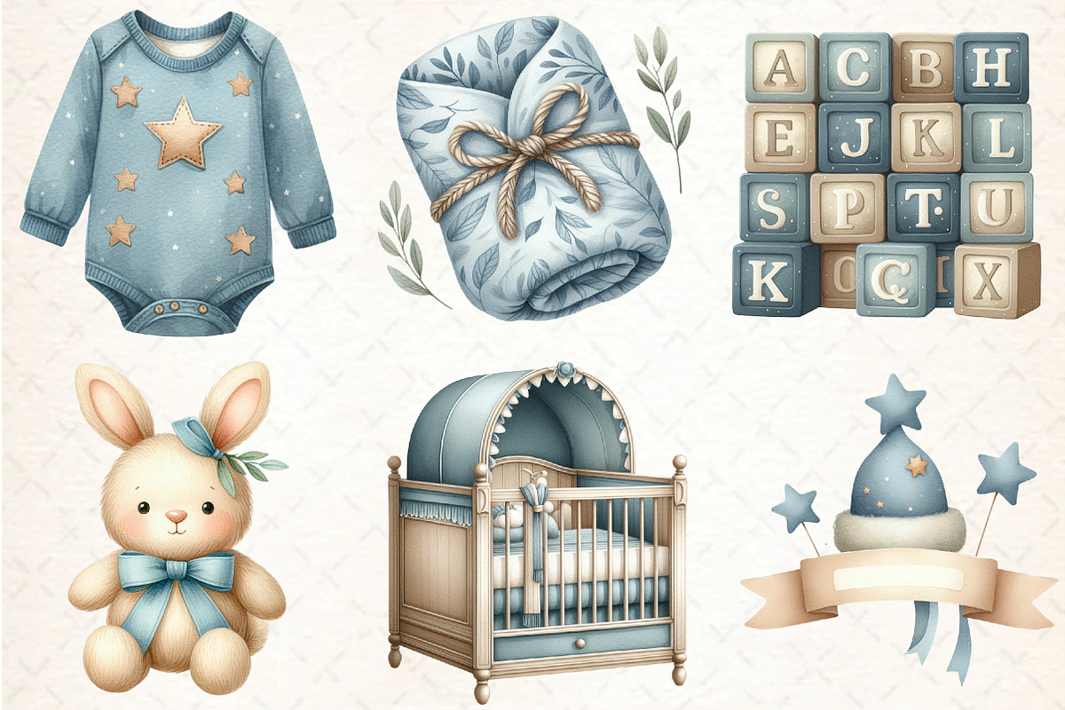 Dusty Blue Beige Baby Nursery Png, an Illustration by DreamCafeArt (Photo 3 of 8)