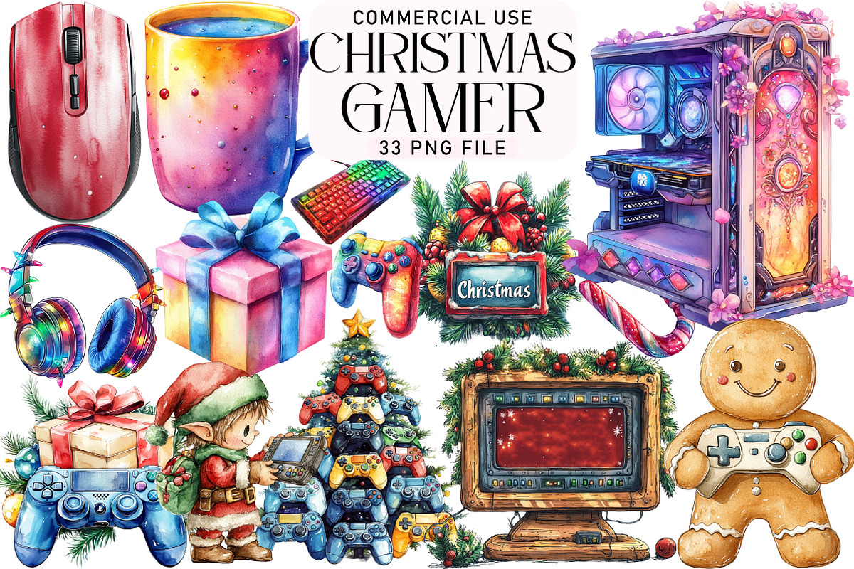 Christmas Gamer Clipart, an Illustration by Daily.Designs (Photo 1 of 3)