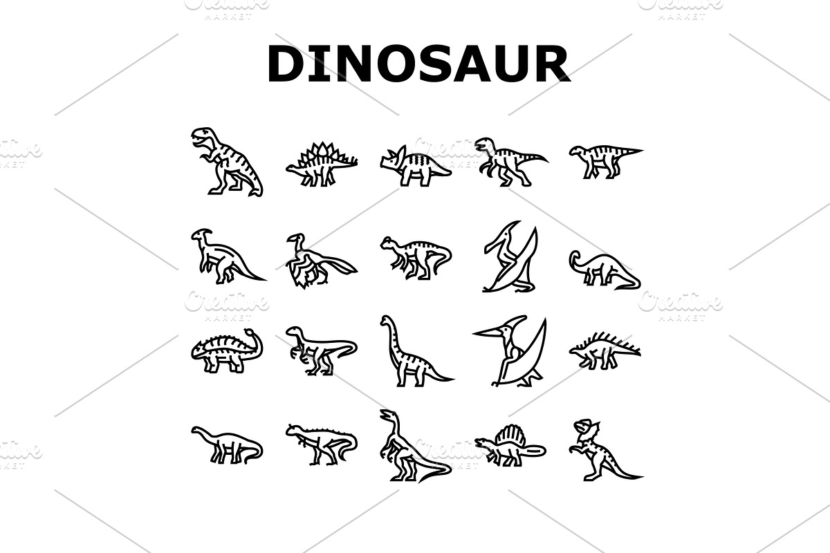dinosaur dino animal cute icons set, an Animal Illustration by pikepicture