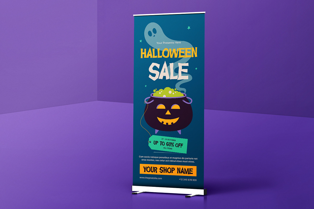 Halloween Sale Roll Up Banner, a Stationery Template by Neermana (Photo 2 of 4)