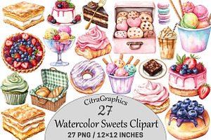 Watercolor Sweets Clipart Bundle, an Illustration by CitraGraphics