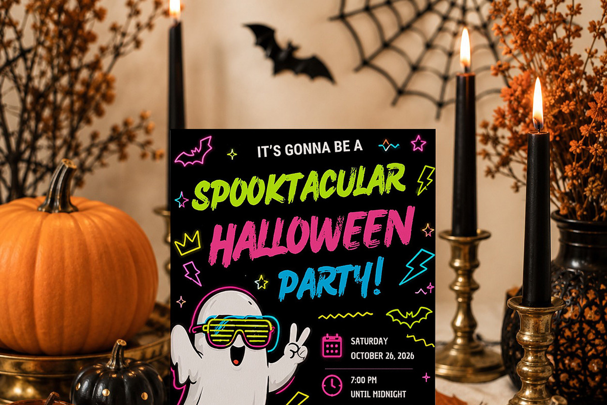 Neon Halloween Party Invitation, an Invitation Template by Arslan (Photo 3 of 5)