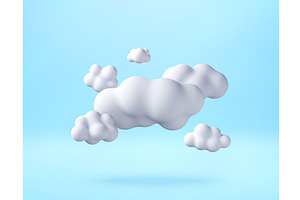 3D White puffy clouds floating in, an Object Illustration by Abscent