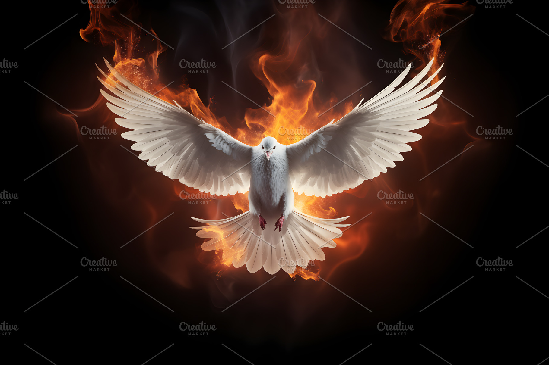 White dove enveloped in flames, a Photo by Javier Art Photography