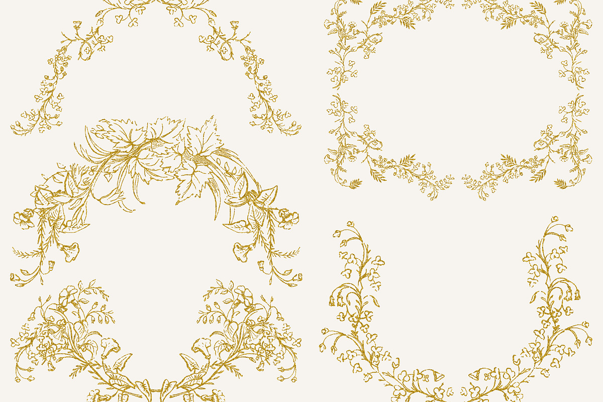 Gold Chinoiserie Floral Clipart Pack, a Decorative Illustration by Century Library (Photo 7 of 11)