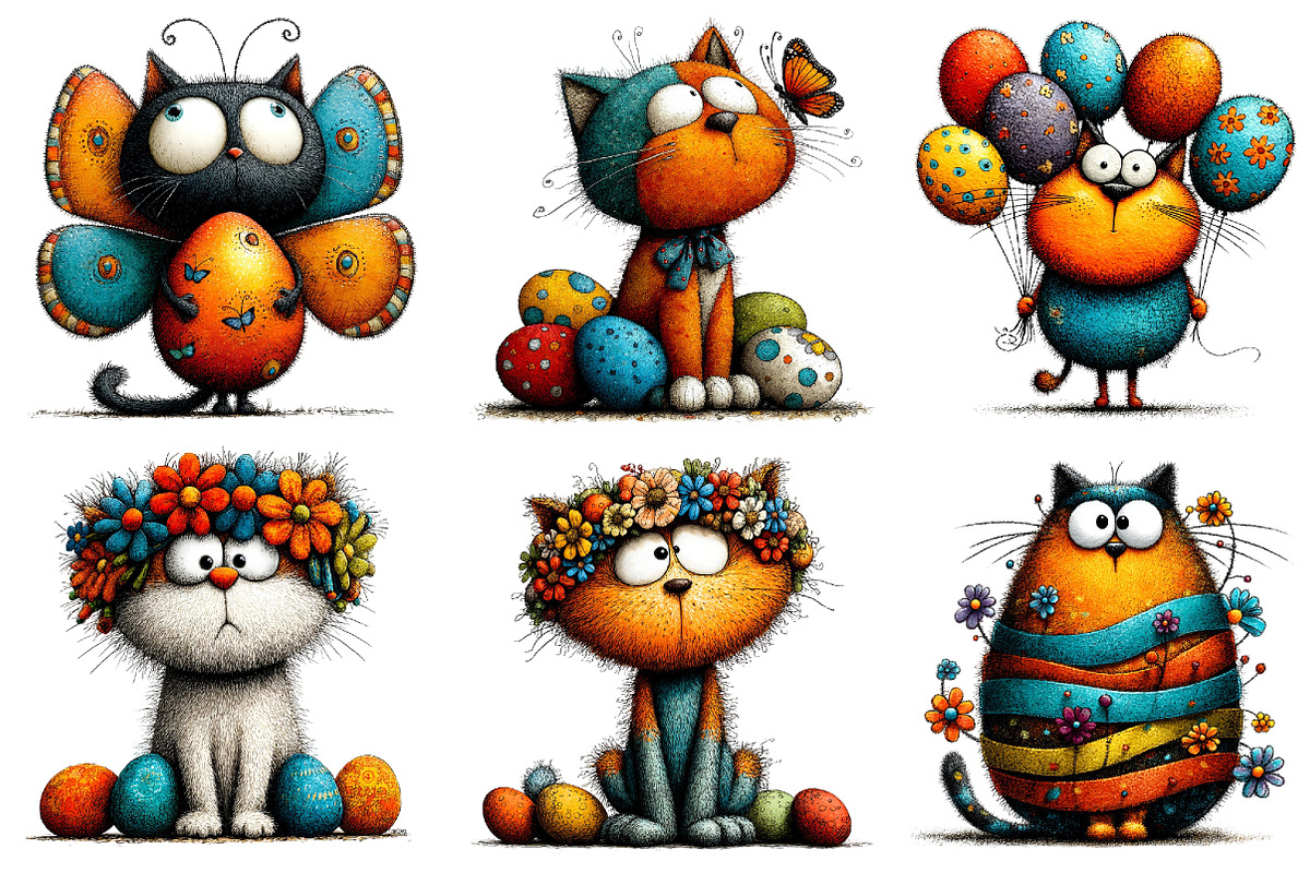 Whimsical Easter Cat Clipart PNG, an Illustration by Dream Creation (Photo 3 of 6)