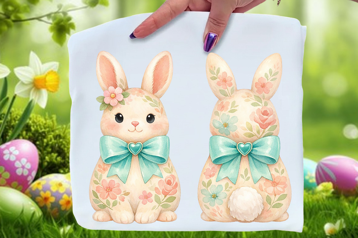 Watercolor Floral Easter Bunny PNG, an Illustration by Craft Nest (Photo 1 of 4)