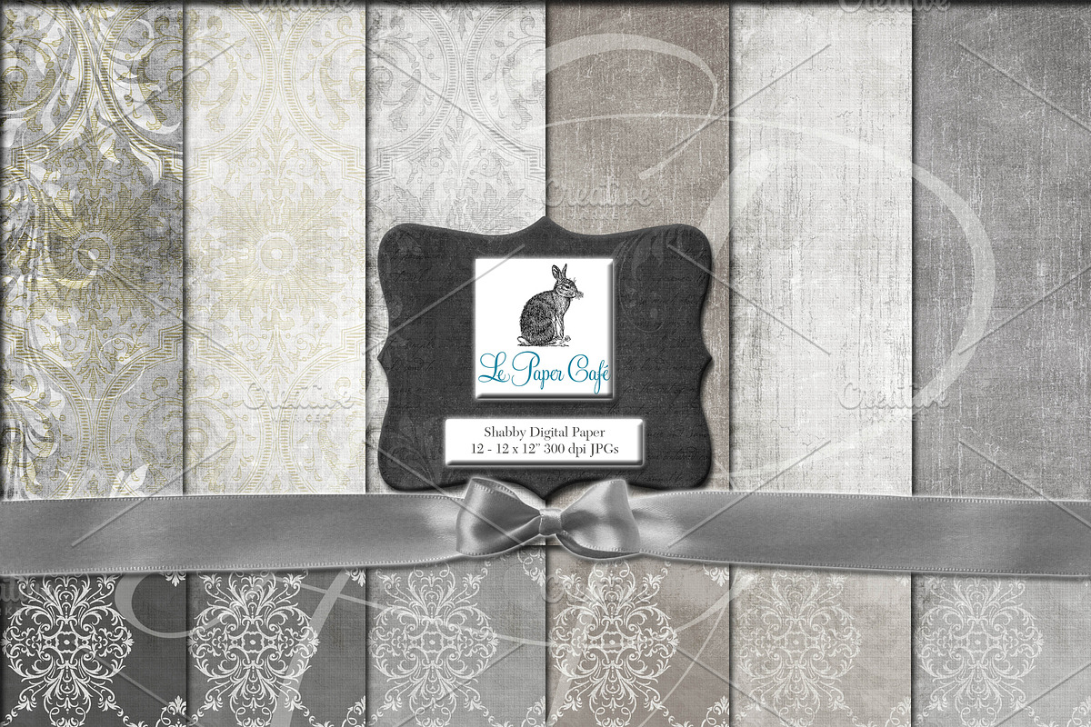 Neutral Damask & Solid Pattern Paper, a Pattern Graphic by Le Paper Cafe (Photo 1 of 4)