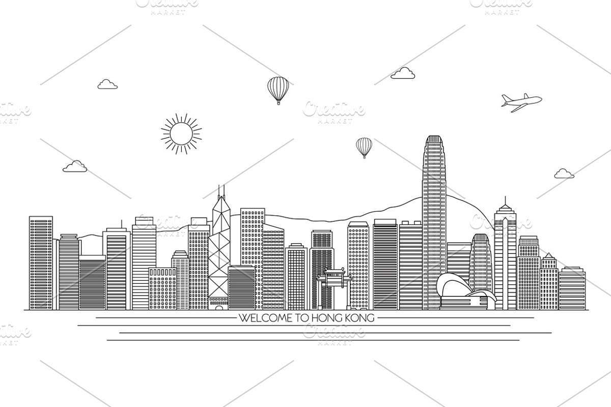 Hong Kong line art skyline, a Finance Illustration by LisaKolbasa (Photo 2 of 3)