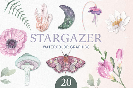 Moth Crystal Watercolor Floral Moon