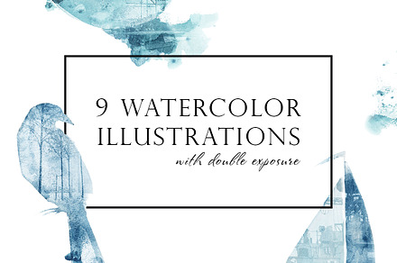 Watercolor blue illustrations