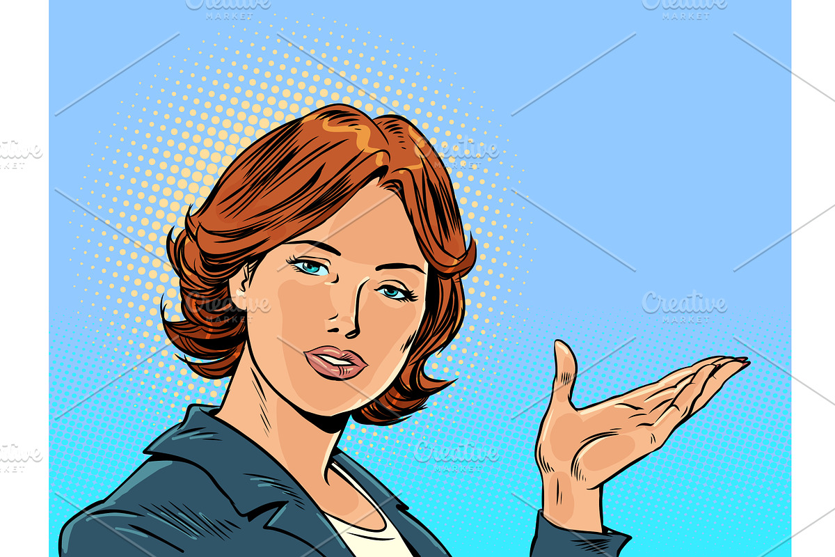 Pop Art Retro A woman presents a, a Person Illustration by studiostoks