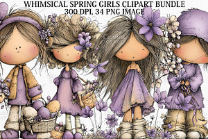 Whimsical Spring Girls Clipart PNG, an Illustration by Canvas Craft