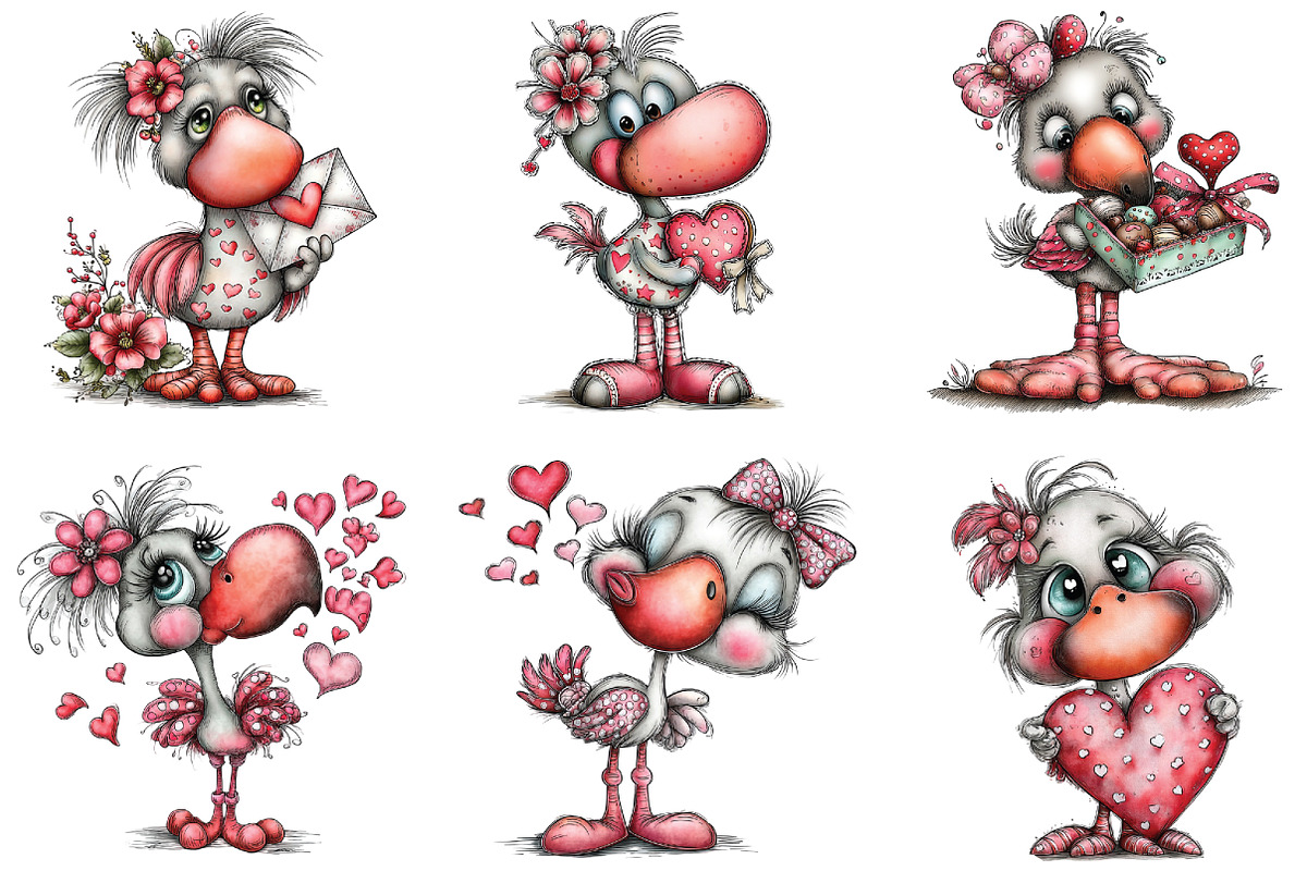 Whimsical Valentine Flamingo Clipart, an Illustration by CraftArtStudio (Photo 2 of 6)