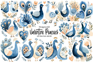 Valentine Damask Peacock Clipart, an Illustration by Designworld
