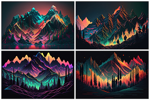 28 Neon Mountain Illustrations In 6K