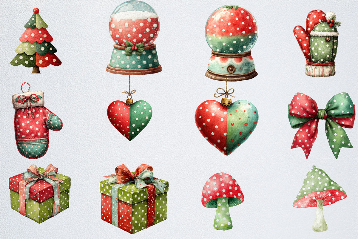 Whimsical Christmas Clipart, an Illustration by Watercolor design (Photo 3 of 6)