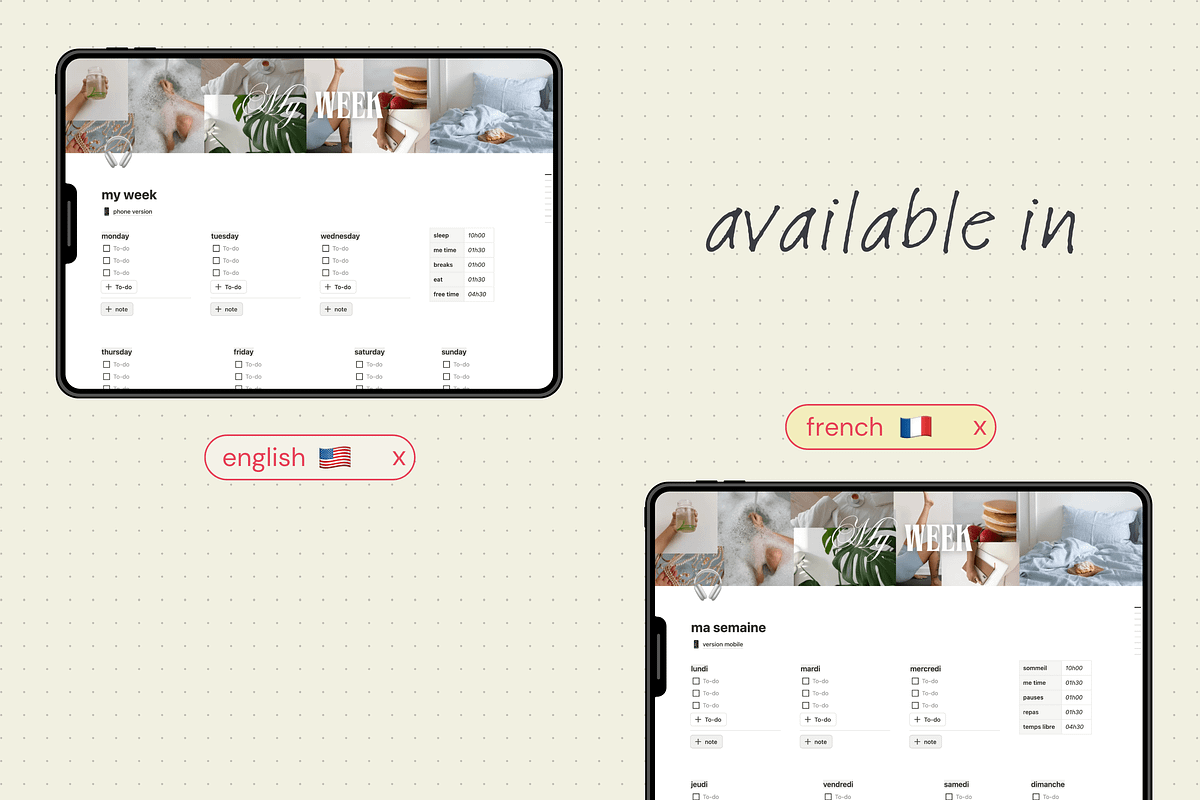 My week - Notion template, an App Template by Iasan Design (Photo 6 of 8)