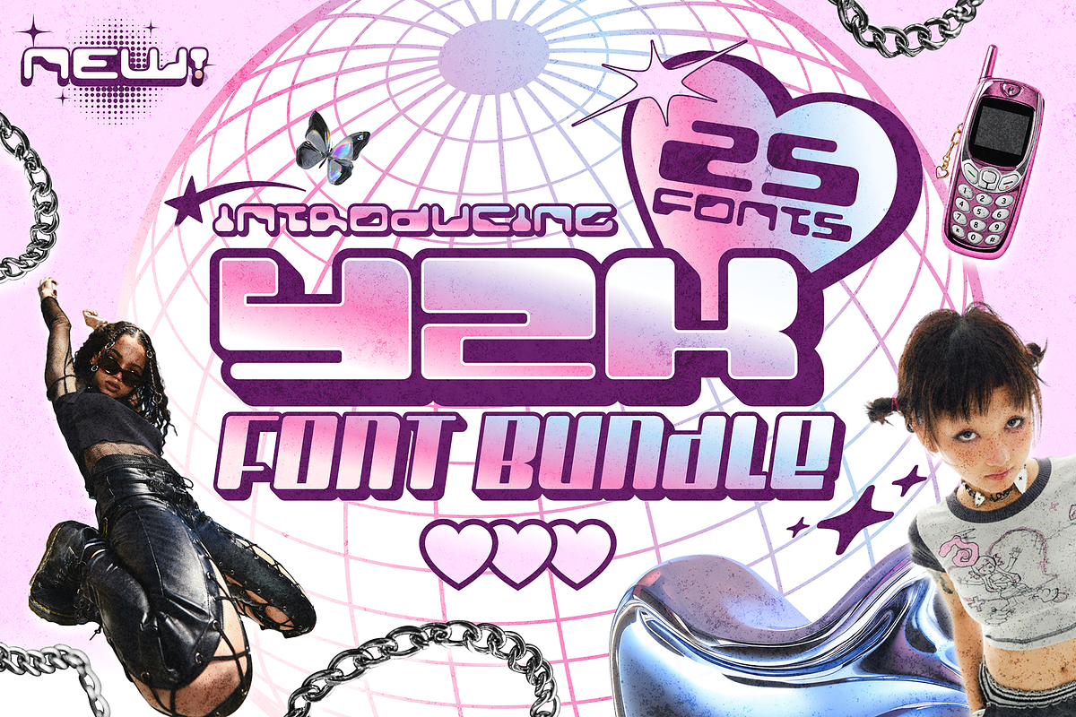 Y2K Font Bundle - 25 Aesthetic Fonts, a Sans Serif Font by HipFonts (Photo 1 of 9)