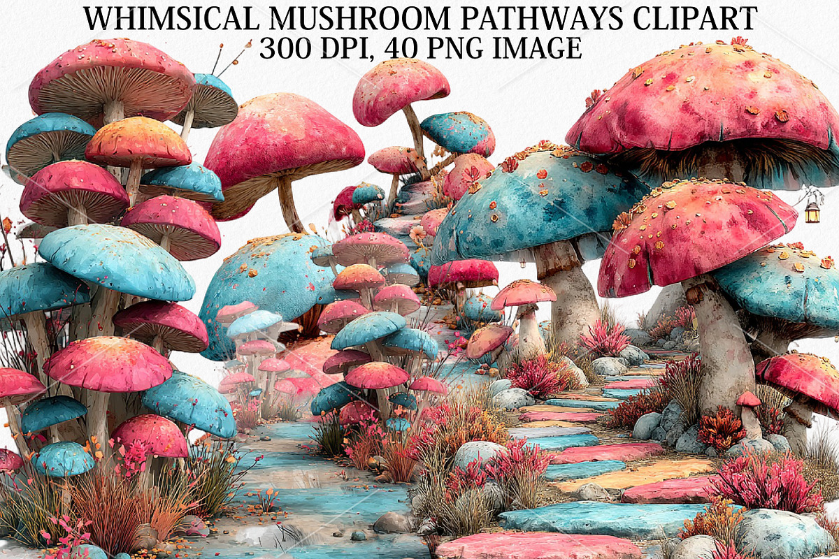 Whimsical Mushroom Pathways Clipart, a Seasonal Illustration by Canvas Craft (Photo 1 of 7)