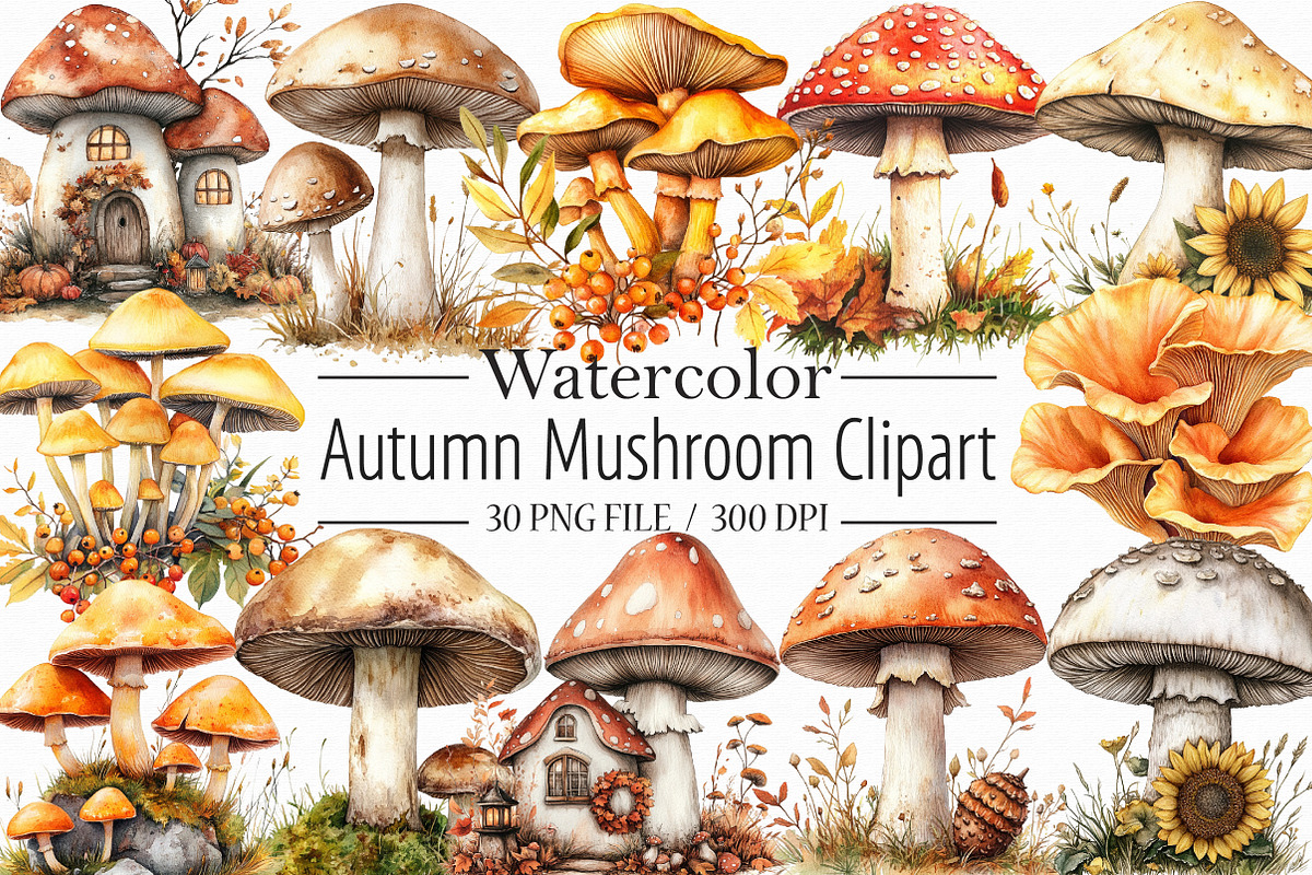 Autumn Mushroom Clipart, an Illustration by Libby Wishes (Photo 1 of 7)