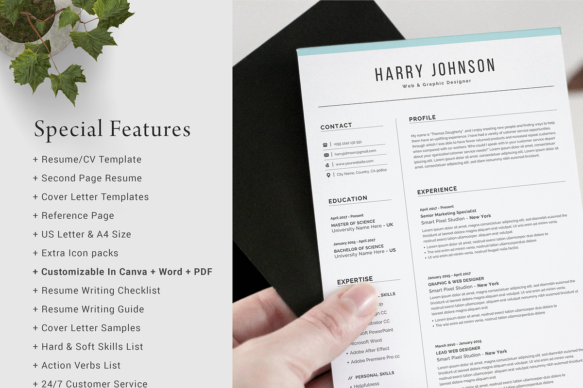Resume/CV Template | Canva & Word, a Resume Template by CreativeZoom (Photo 4 of 9)