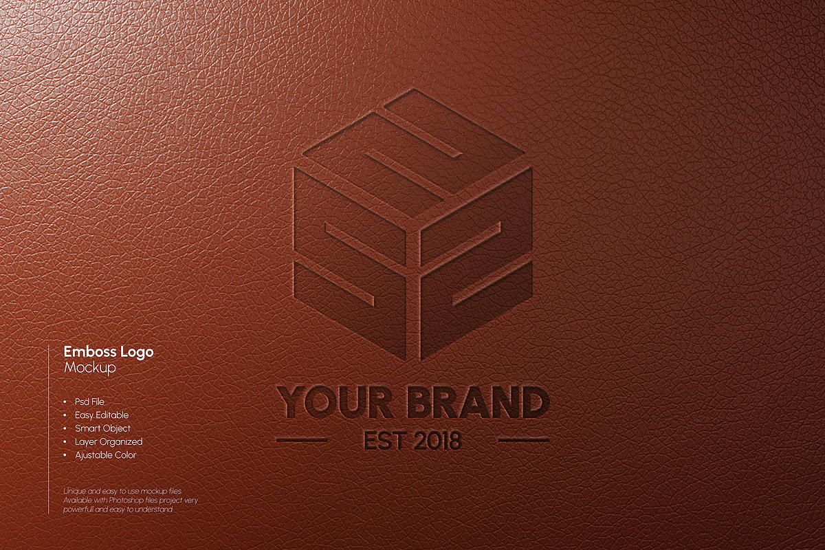 Leather Emboss Logo Mockup, a Merchandise Mockup by VanillineGraph (Photo 1 of 4)