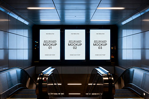 4 Billboard Mockups Escalators Set, an Advertising Mockup by rodrigofkaminski